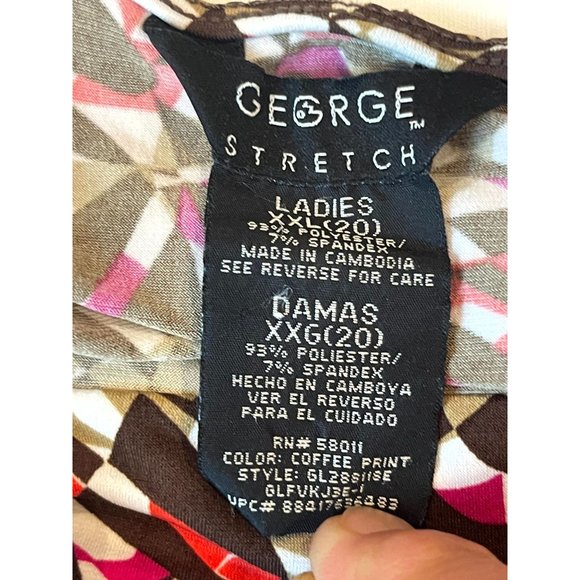 George Womens Geometric Pattern Cowl Neck Dress Gl288118E V Neck Brown White XXL - Picture 6 of 7